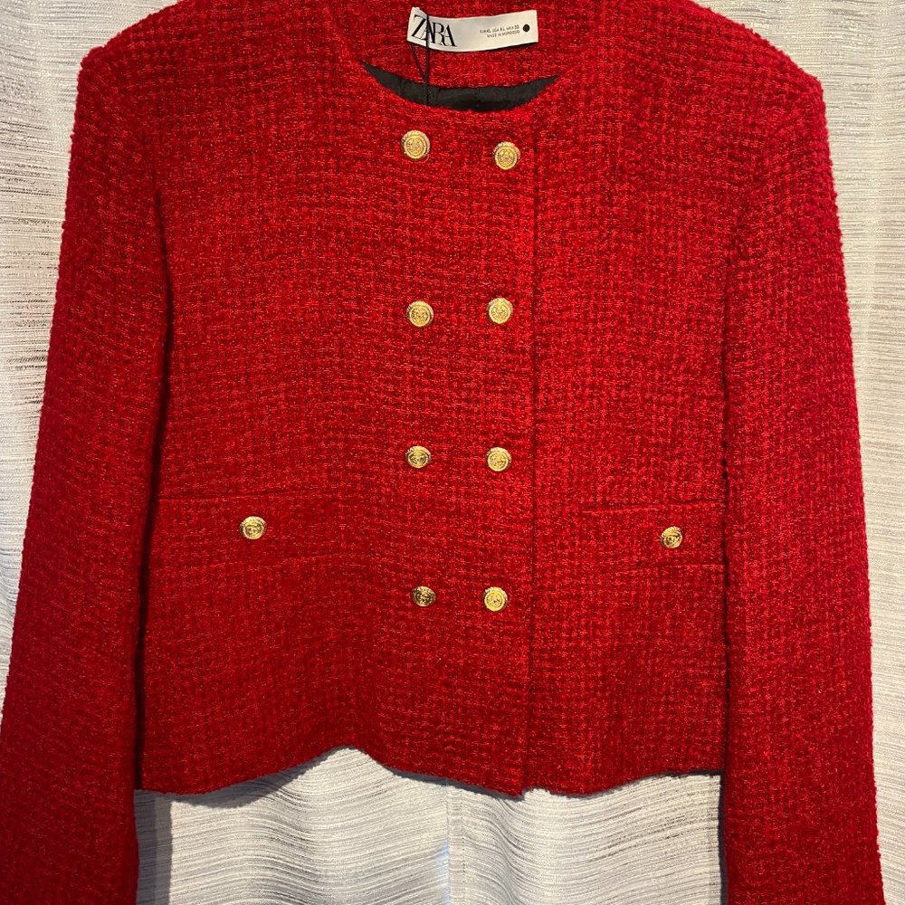 Zara Burgundy Structured Double Breasted Jacket - Picture 12 of 13